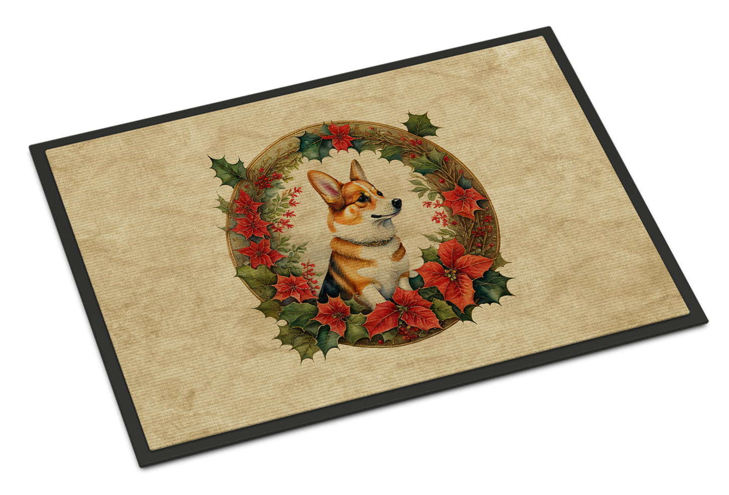 Buy this Corgi Christmas Flowers Doormat