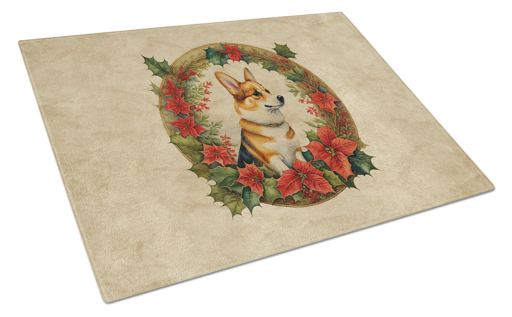 Buy this Corgi Christmas Flowers Glass Cutting Board