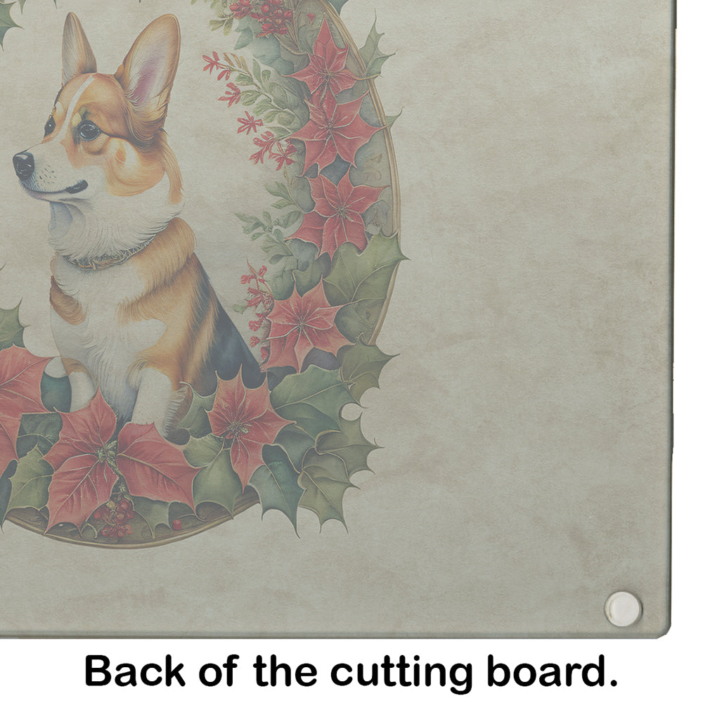 Corgi Christmas Flowers Glass Cutting Board