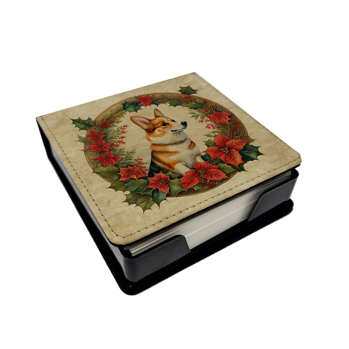 Buy this Corgi Christmas Flowers PU Leather Note Paper Holder