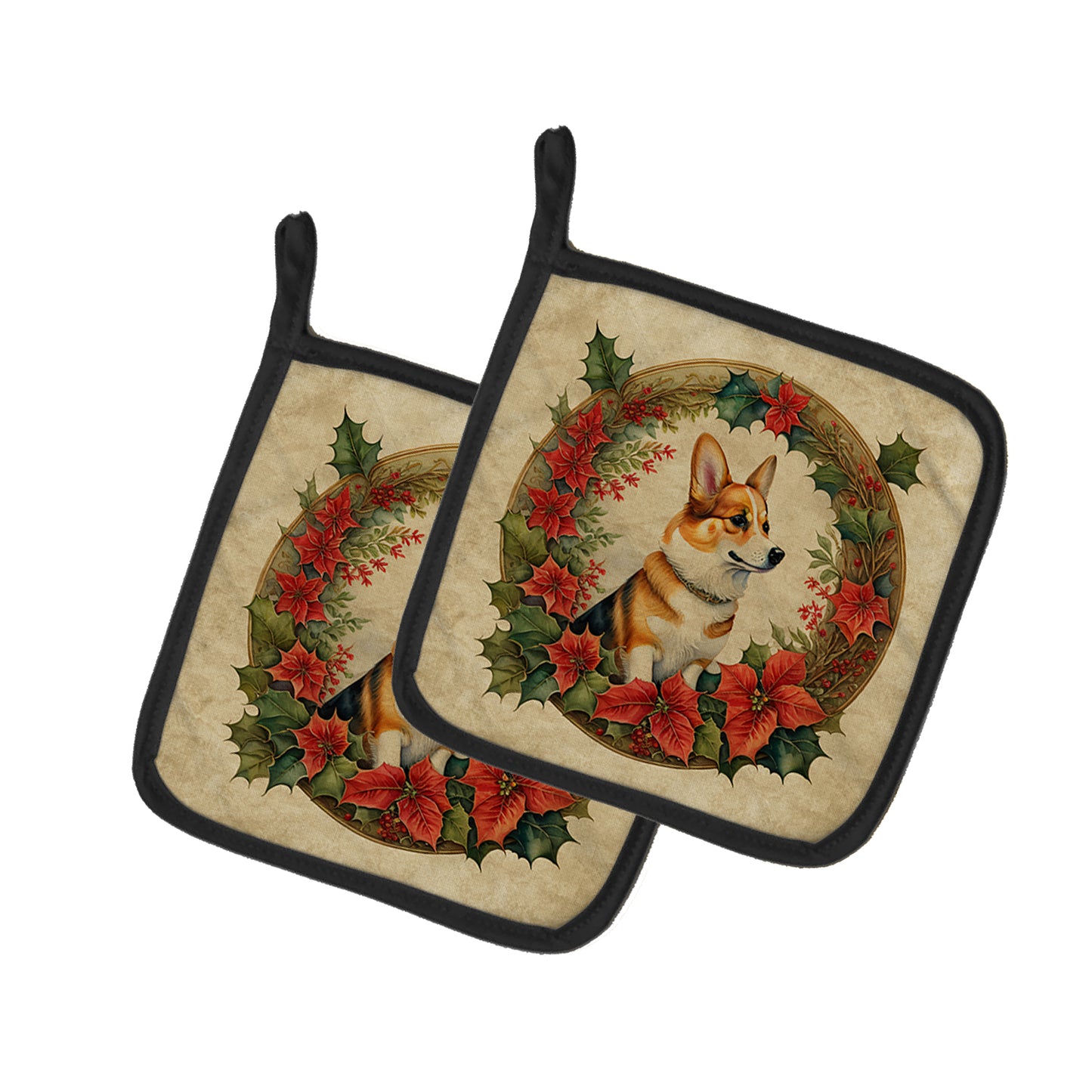 Buy this Corgi Christmas Flowers Pair of Pot Holders