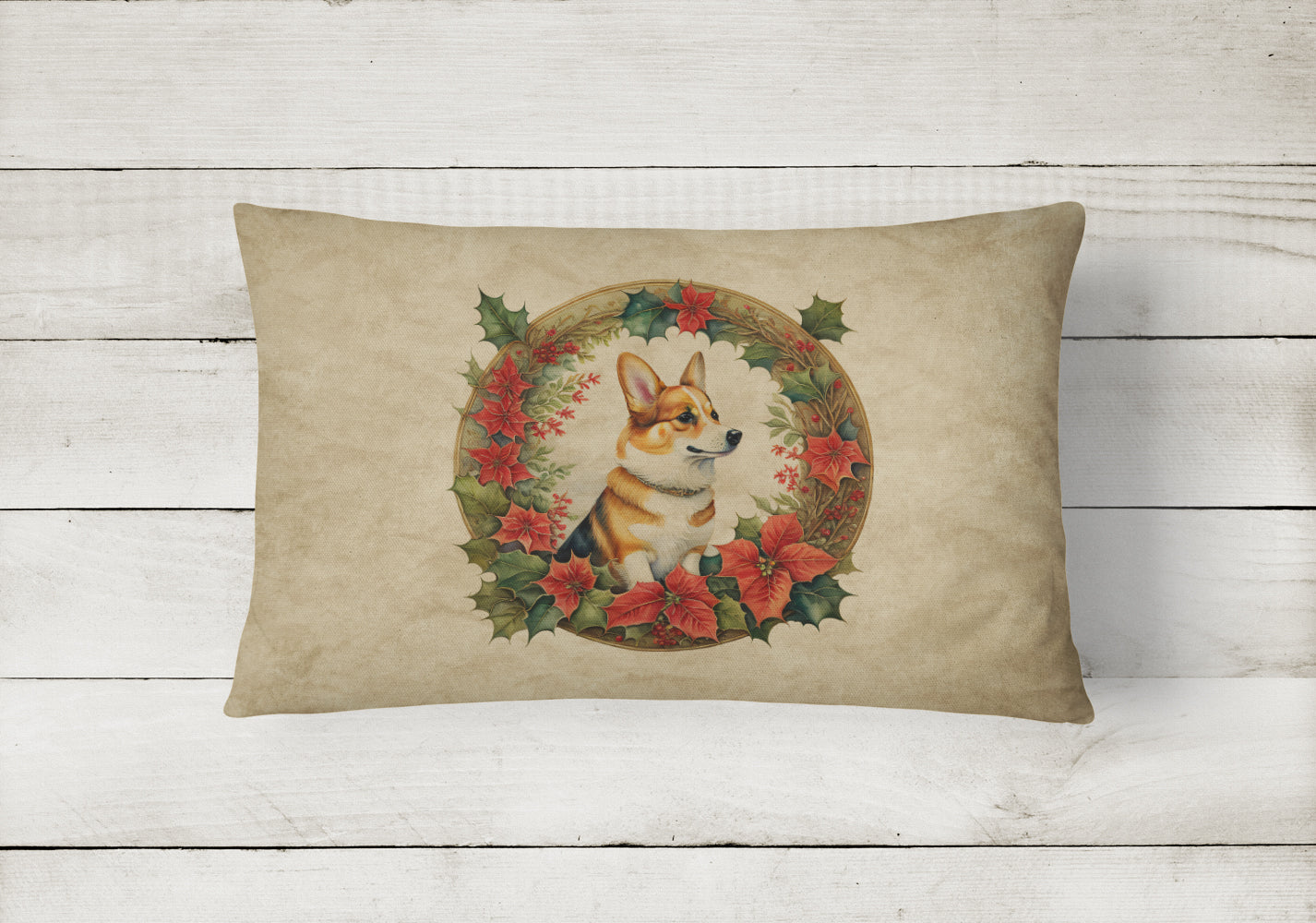 Corgi Christmas Flowers Throw Pillow