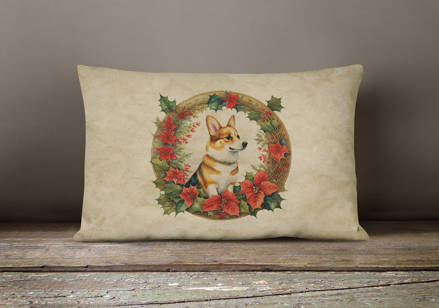 Corgi Christmas Flowers Throw Pillow