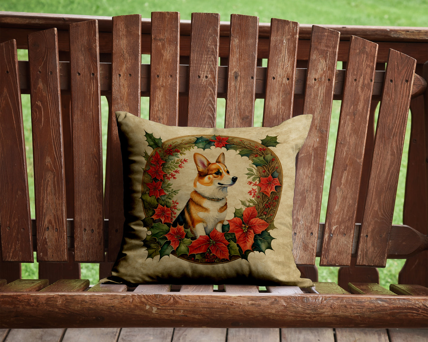 Corgi Christmas Flowers Throw Pillow