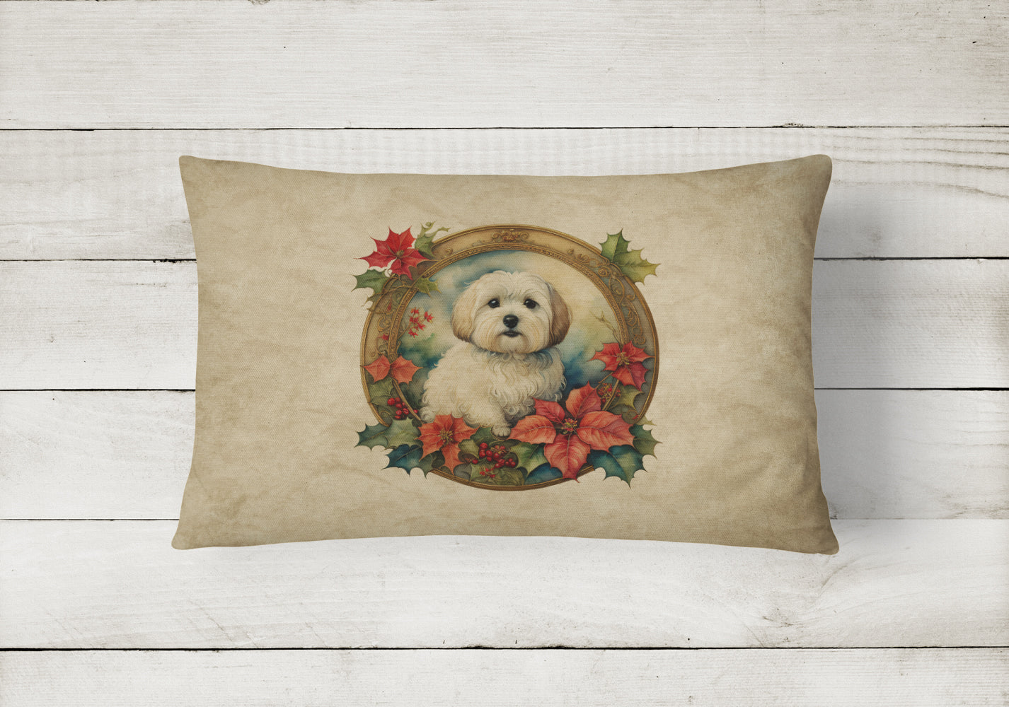 Coton De Tulear Christmas Flowers Throw Pillow