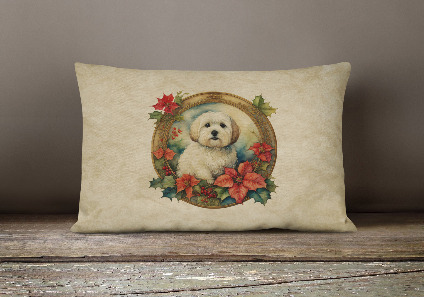 Coton De Tulear Christmas Flowers Throw Pillow