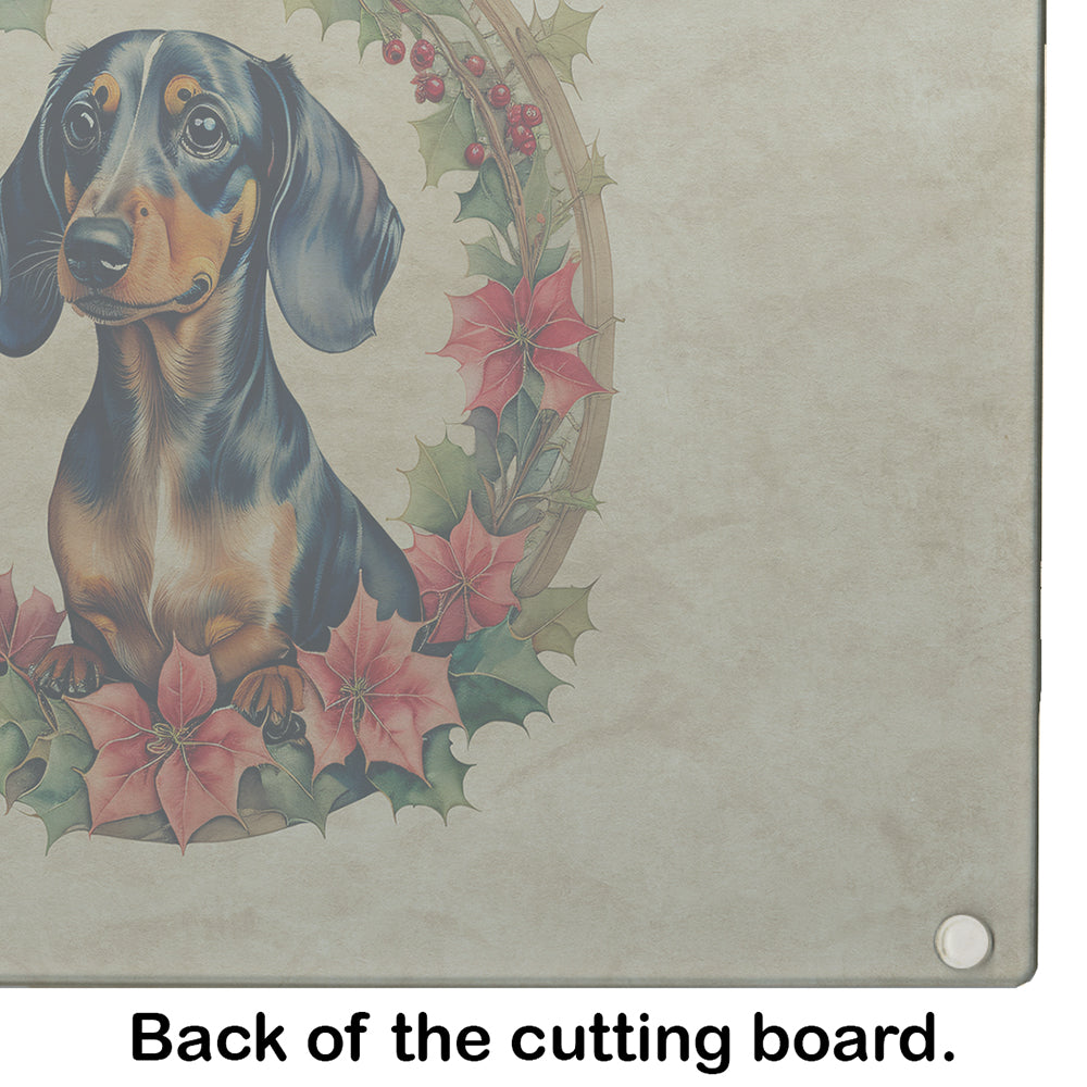 Dachshund Christmas Flowers Glass Cutting Board