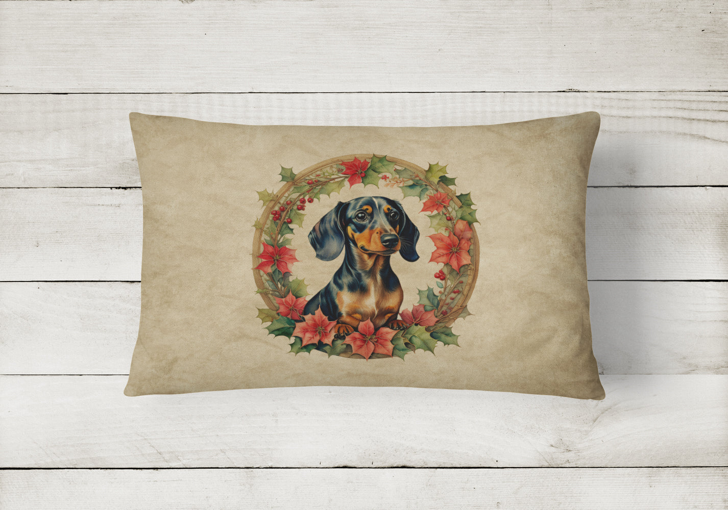 Dachshund Christmas Flowers Throw Pillow