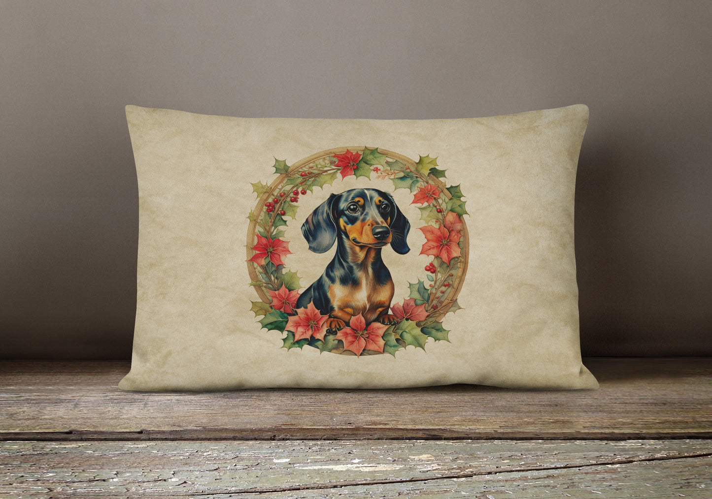 Dachshund Christmas Flowers Throw Pillow