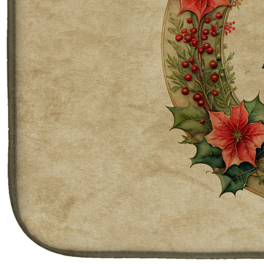 Dachshund Christmas Flowers Dish Drying Mat