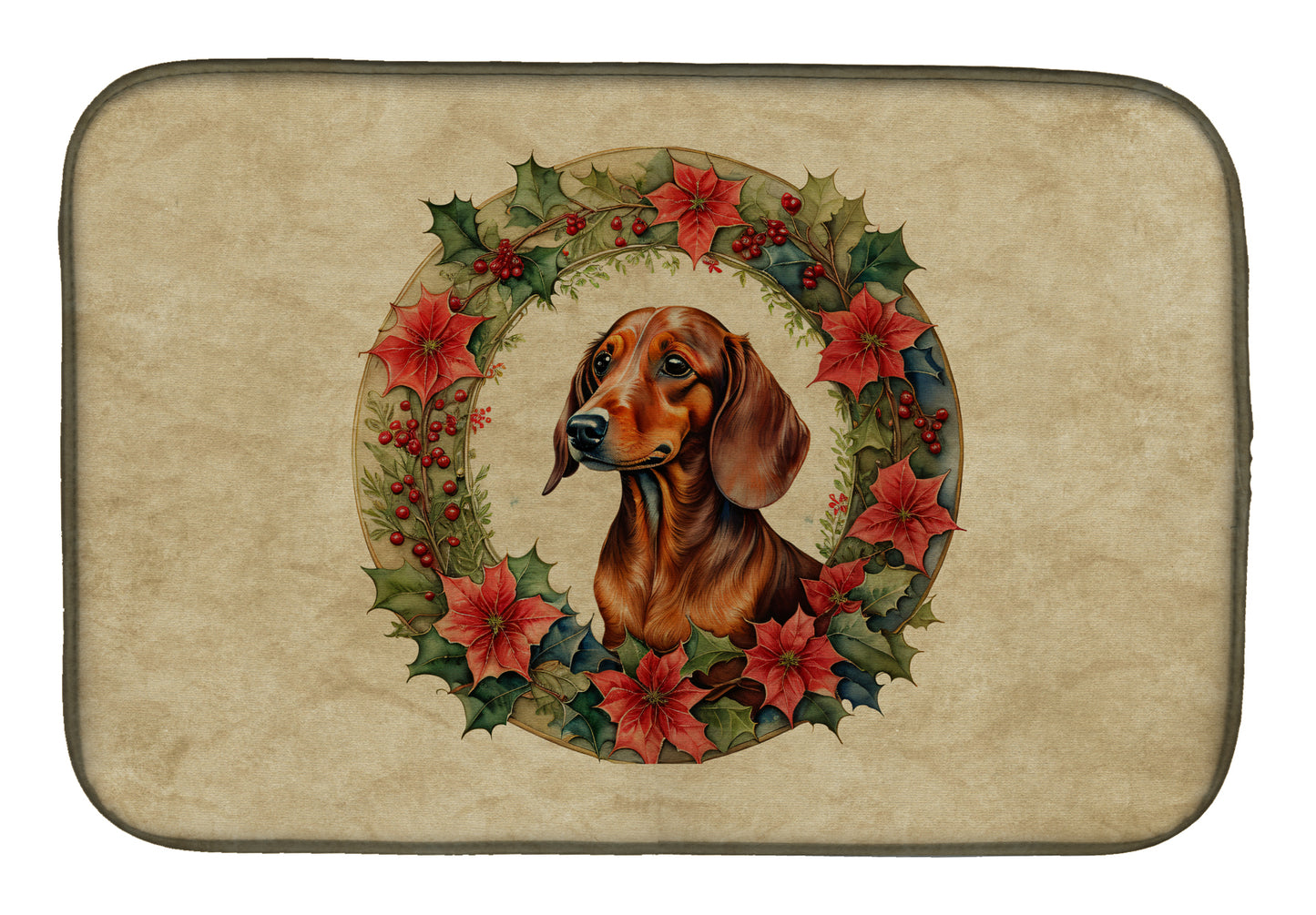 Buy this Dachshund Christmas Flowers Dish Drying Mat