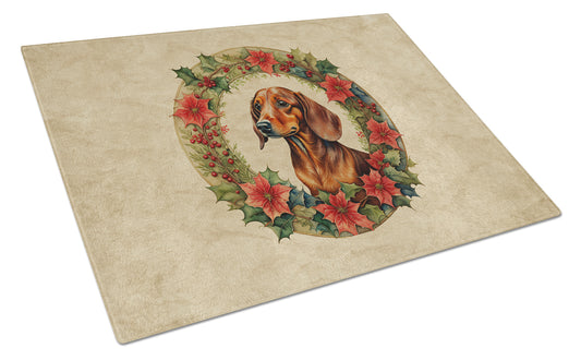 Buy this Dachshund Christmas Flowers Glass Cutting Board