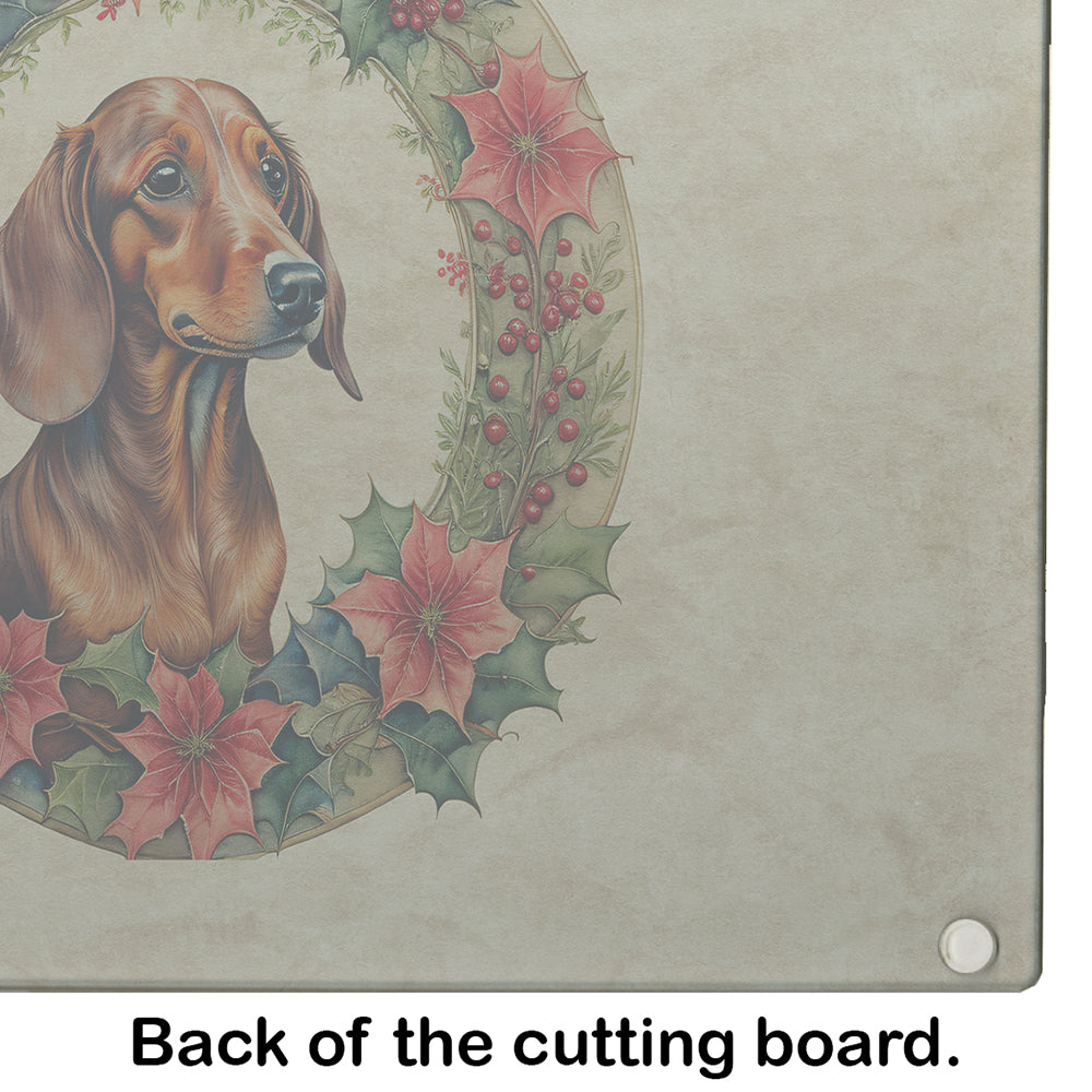 Dachshund Christmas Flowers Glass Cutting Board