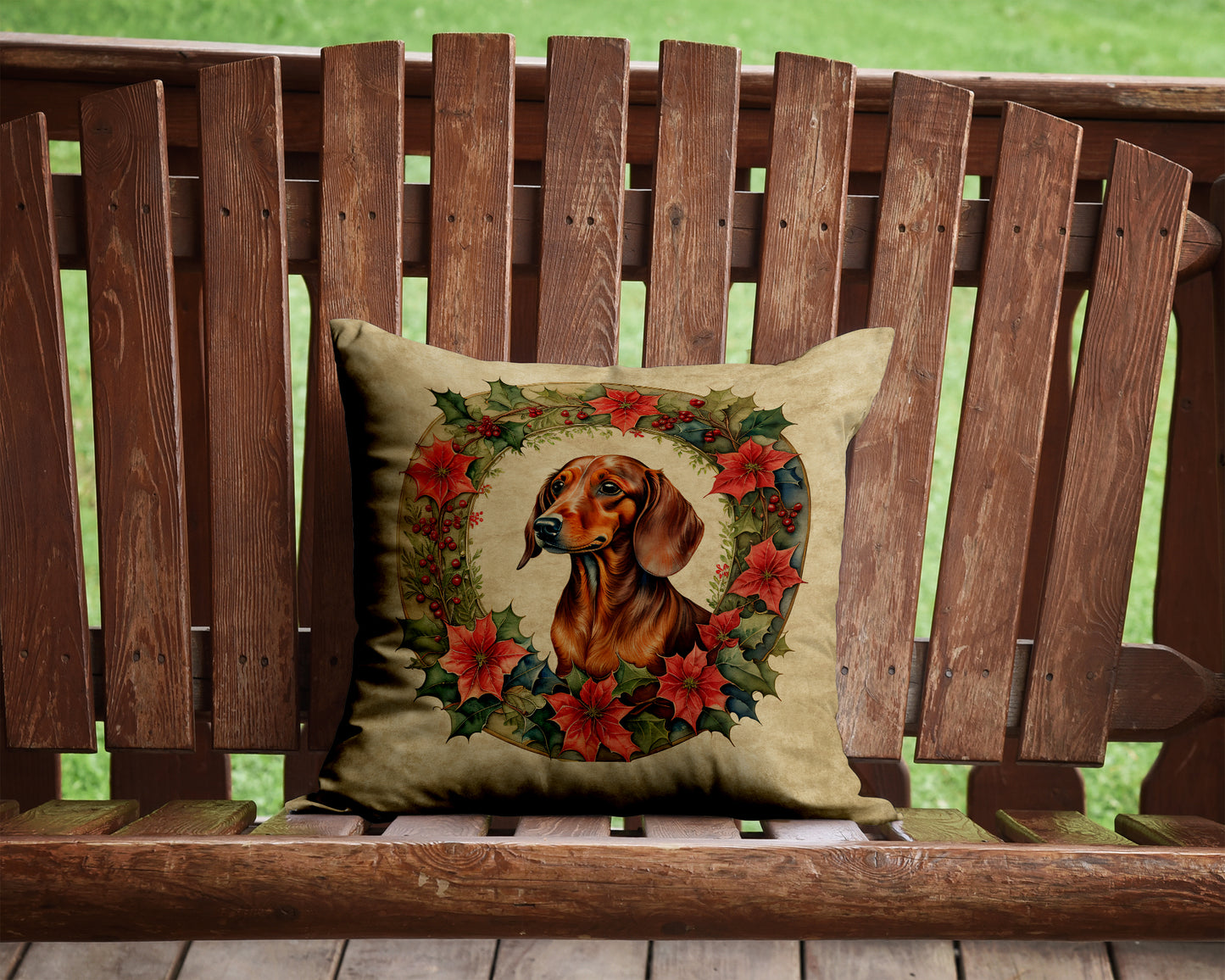 Dachshund Christmas Flowers Throw Pillow