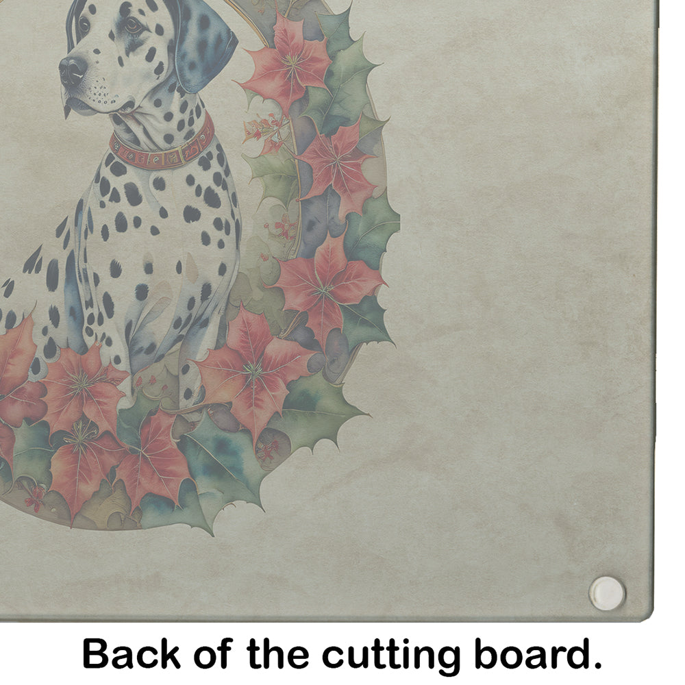 Dalmatian Christmas Flowers Glass Cutting Board