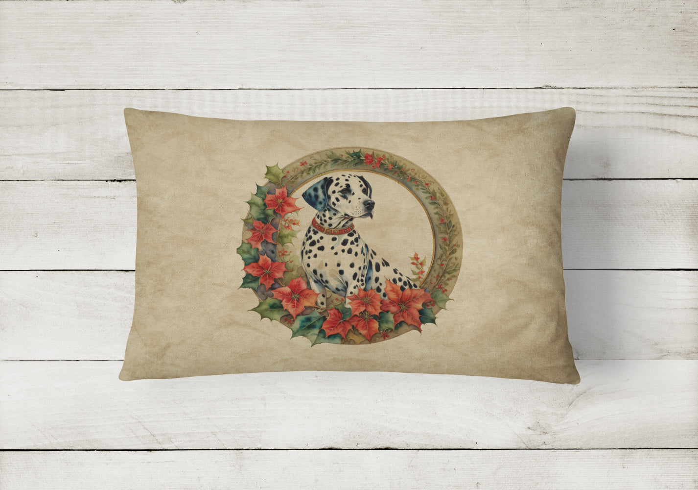 Dalmatian Christmas Flowers Throw Pillow