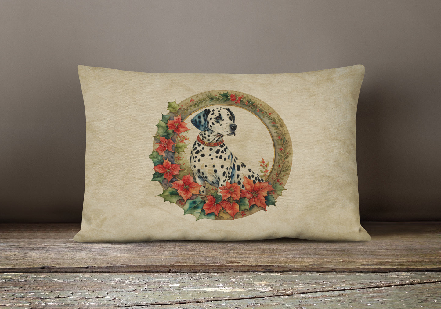 Dalmatian Christmas Flowers Throw Pillow