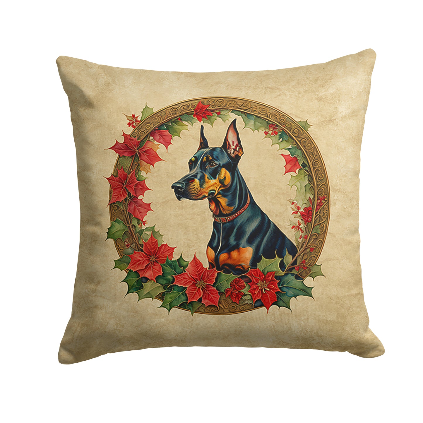 Buy this Doberman Pinscher Christmas Flowers Throw Pillow