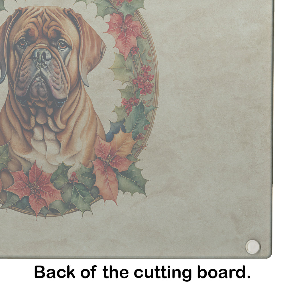 Dogue de Bordeaux Christmas Flowers Glass Cutting Board