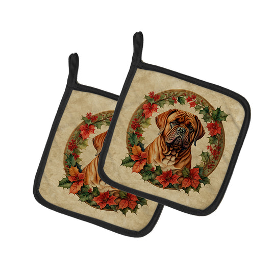 Buy this Dogue de Bordeaux Christmas Flowers Pair of Pot Holders