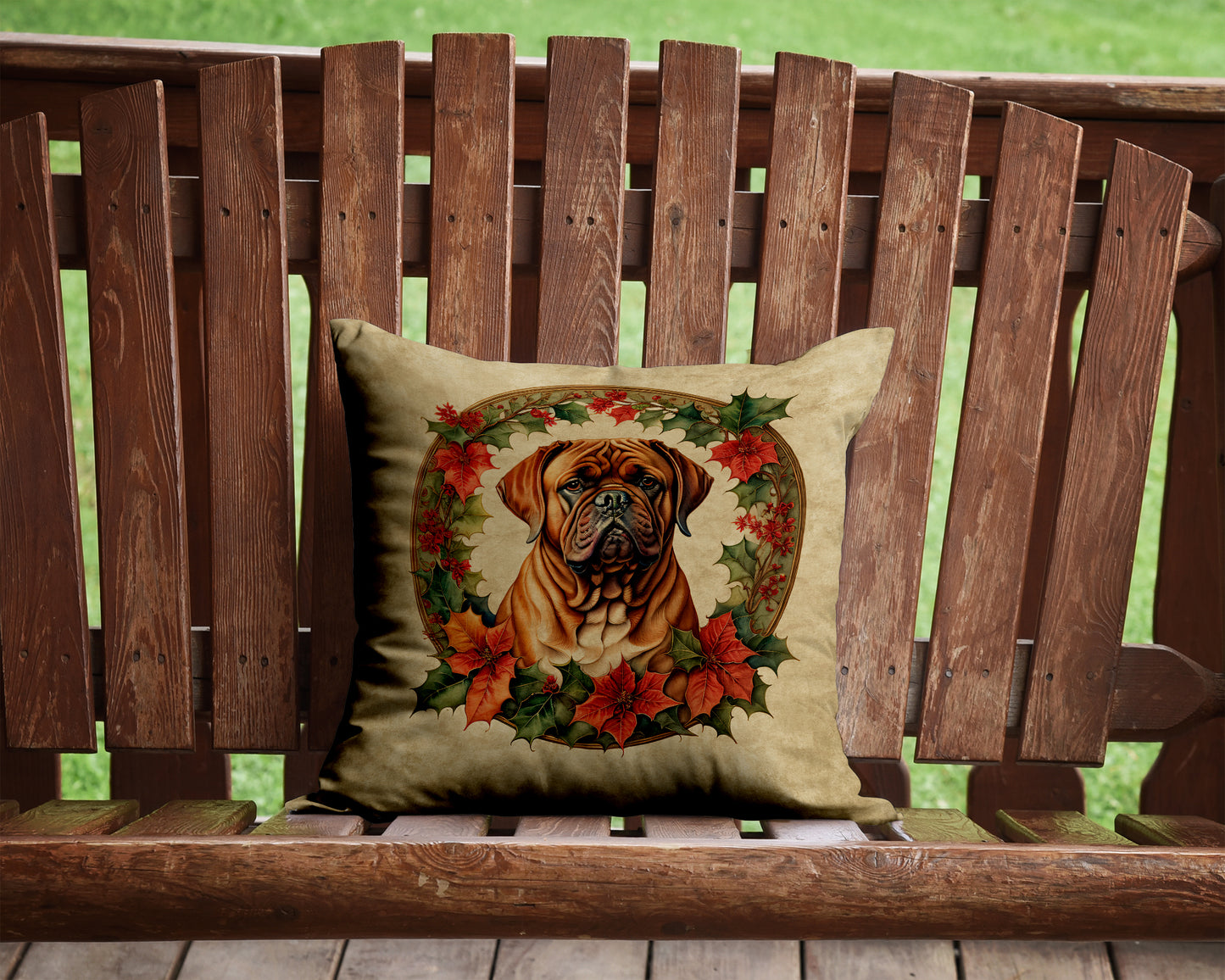 Dogue de Bordeaux Christmas Flowers Throw Pillow