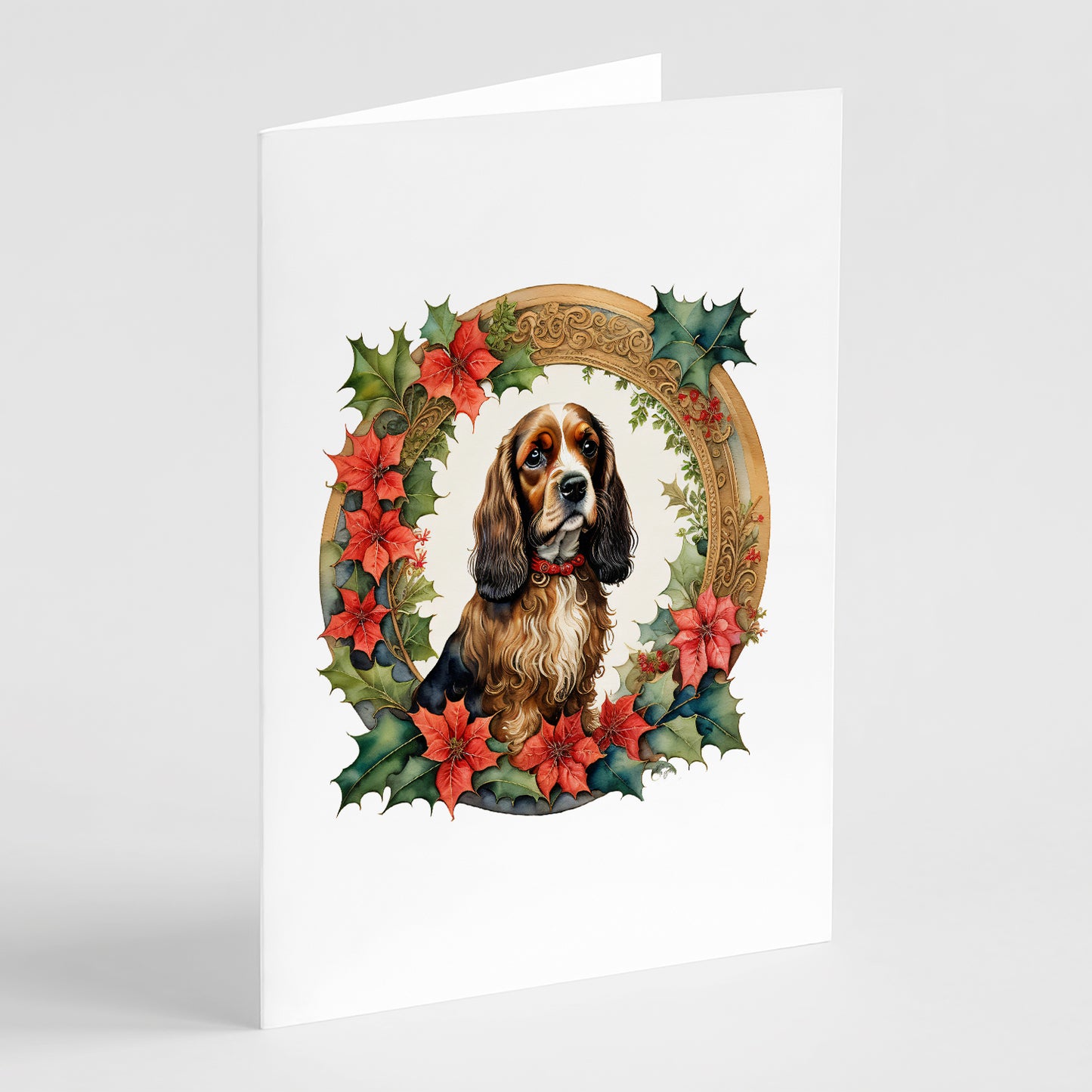 Buy this English Cocker Spaniel Christmas Flowers Greeting Cards Pack of 8