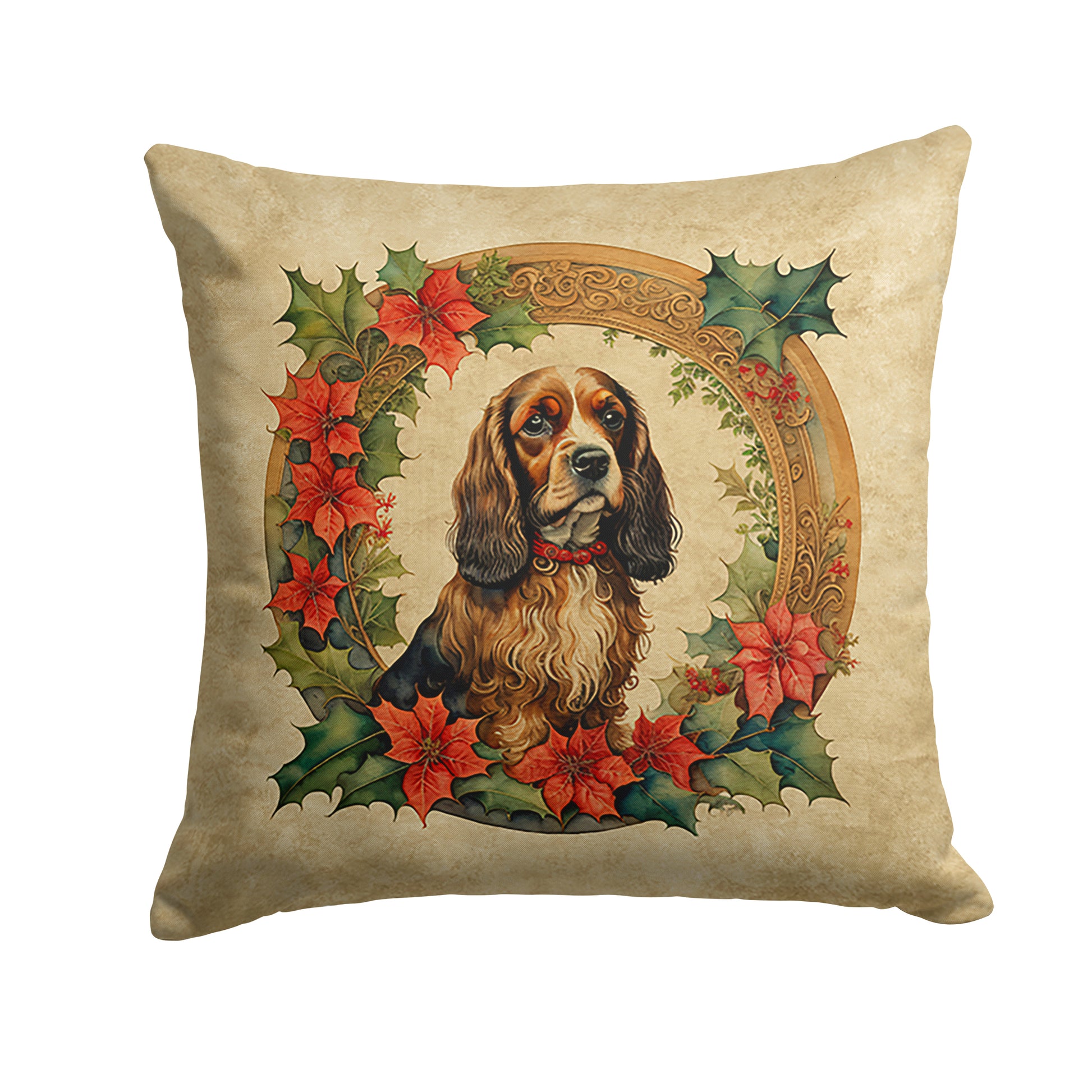 Buy this English Cocker Spaniel Christmas Flowers Throw Pillow