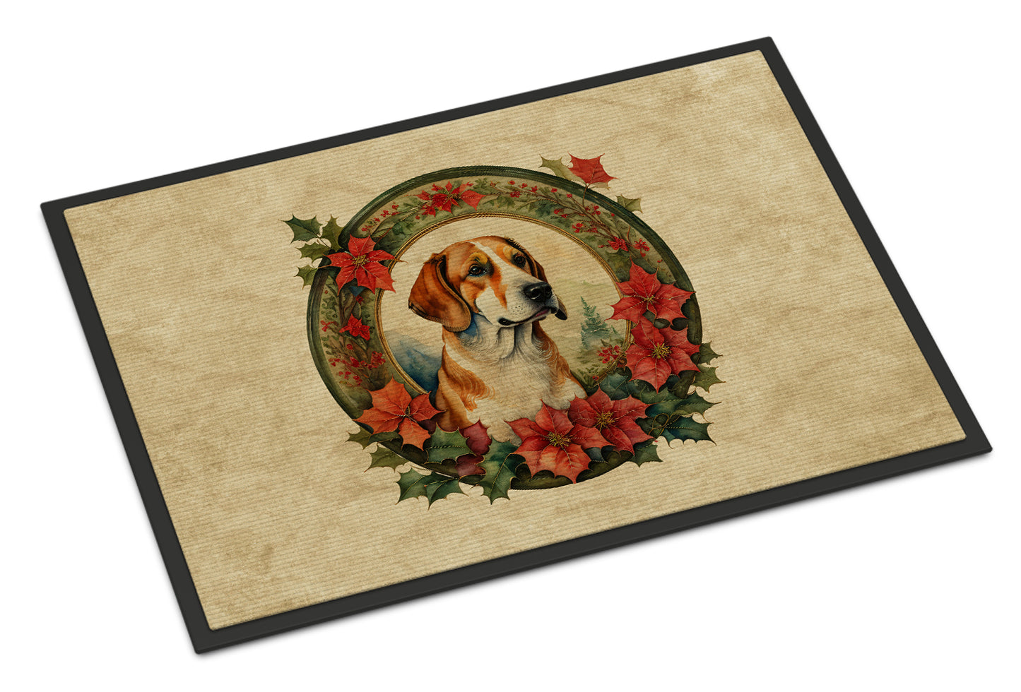 Buy this English Foxhound Christmas Flowers Doormat