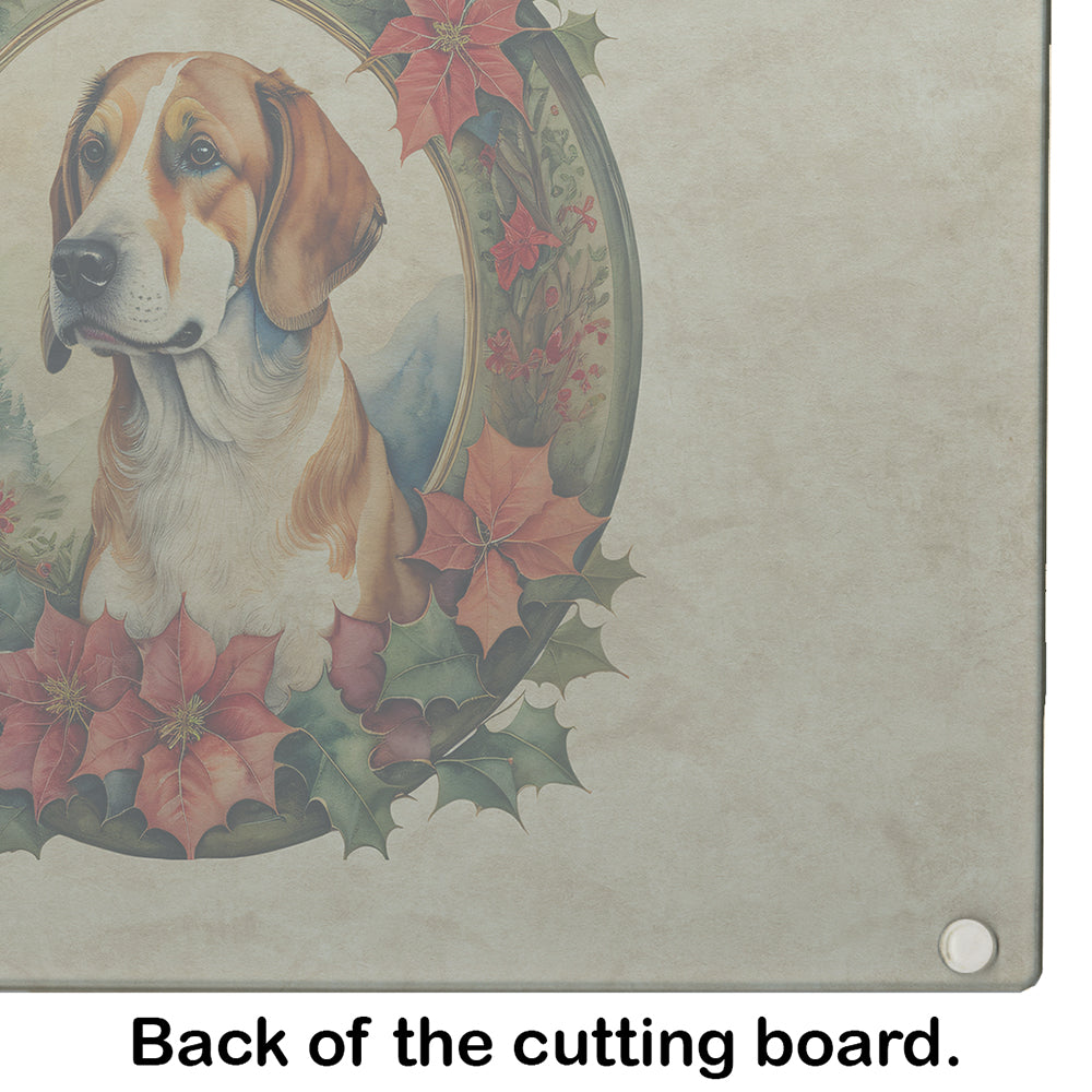 English Foxhound Christmas Flowers Glass Cutting Board