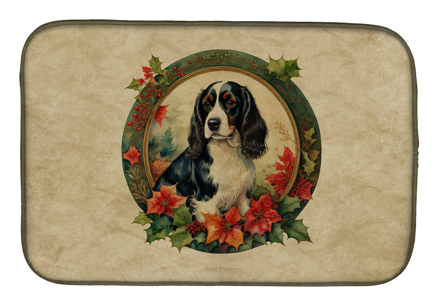 Buy this English Springer Spaniel Christmas Flowers Dish Drying Mat