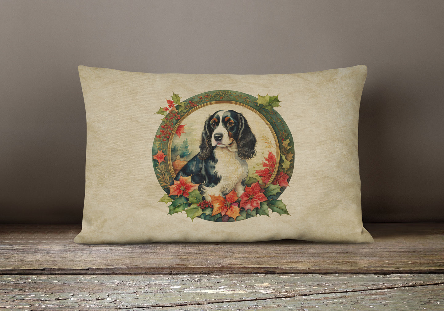 English Springer Spaniel Christmas Flowers Throw Pillow