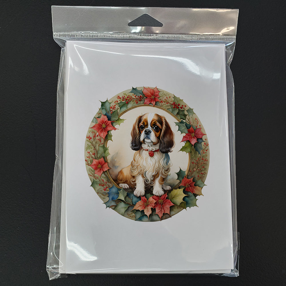 English Toy Spaniel Christmas Flowers Greeting Cards Pack of 8