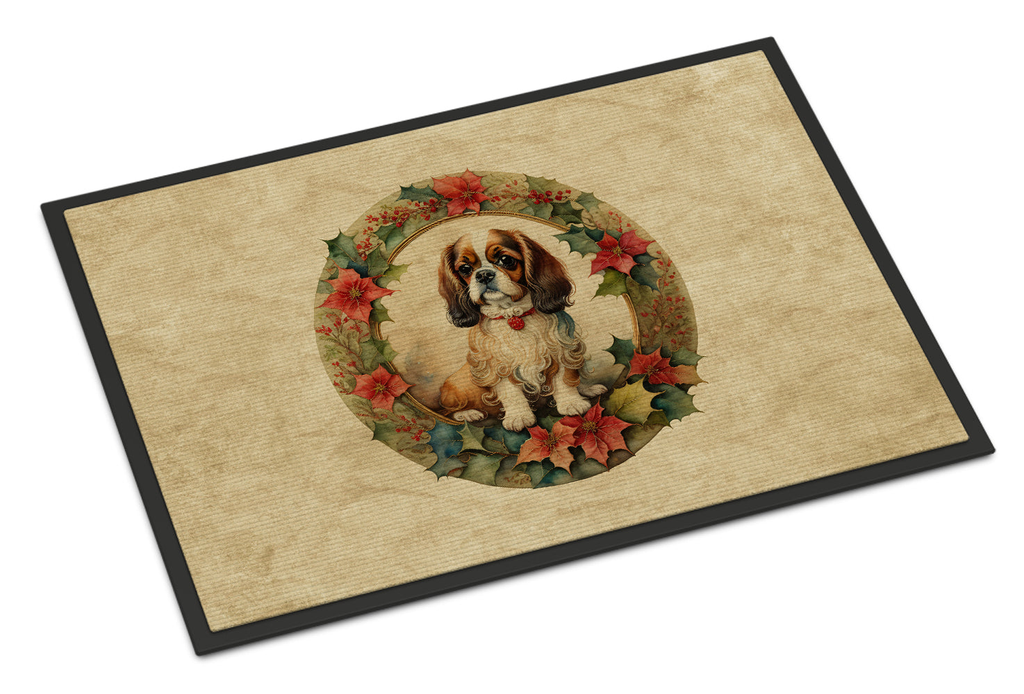 Buy this English Toy Spaniel Christmas Flowers Doormat