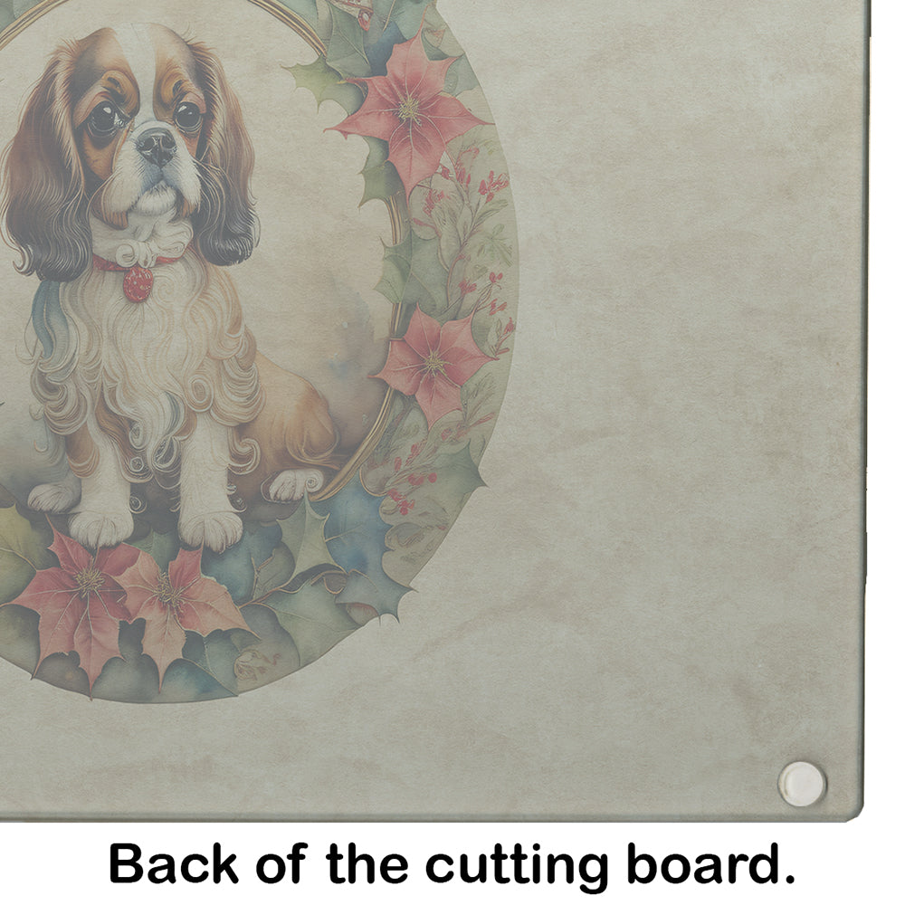 English Toy Spaniel Christmas Flowers Glass Cutting Board