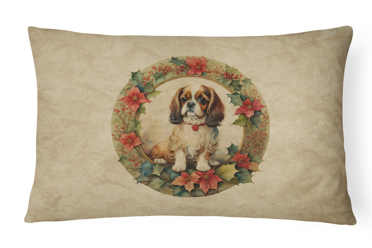 Buy this English Toy Spaniel Christmas Flowers Throw Pillow