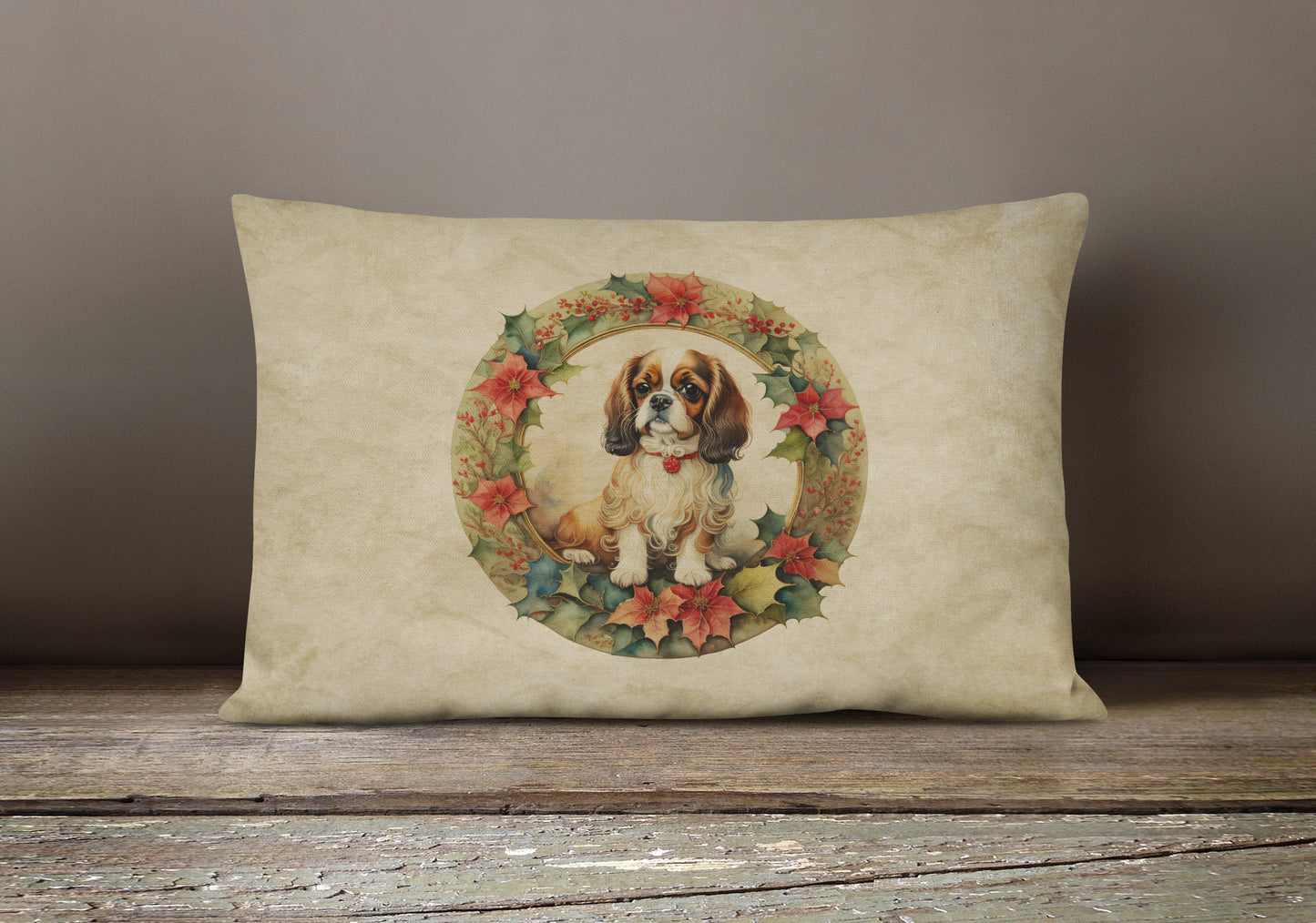 English Toy Spaniel Christmas Flowers Throw Pillow