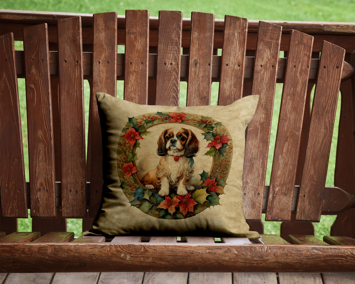 English Toy Spaniel Christmas Flowers Throw Pillow