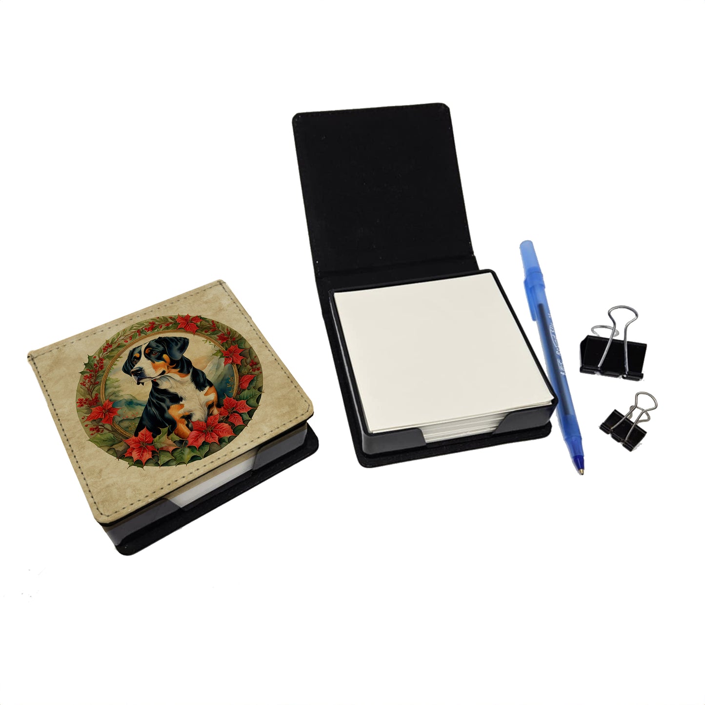 Entlebucher Mountain Dog Christmas Flowers PU Leather Note Paper Holder