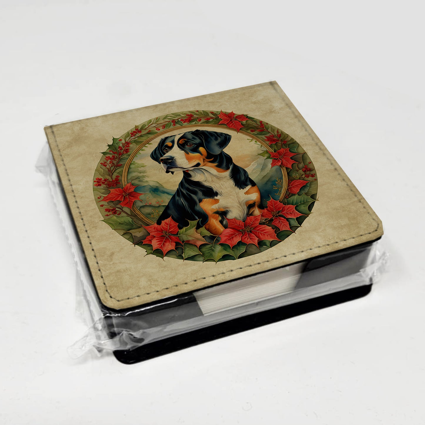 Entlebucher Mountain Dog Christmas Flowers PU Leather Note Paper Holder