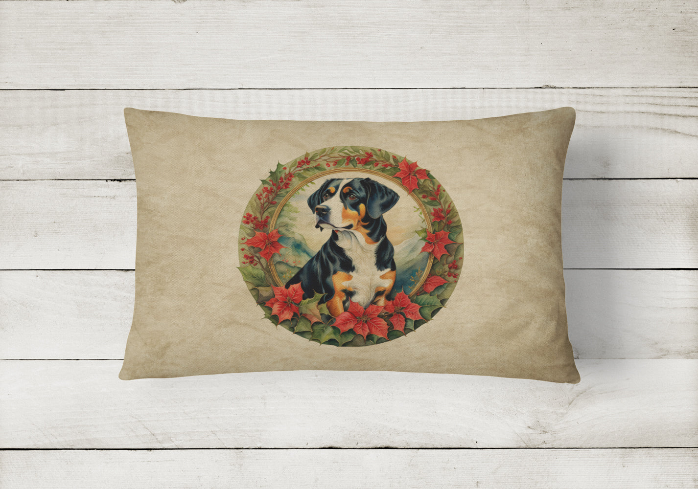 Entlebucher Mountain Dog Christmas Flowers Throw Pillow