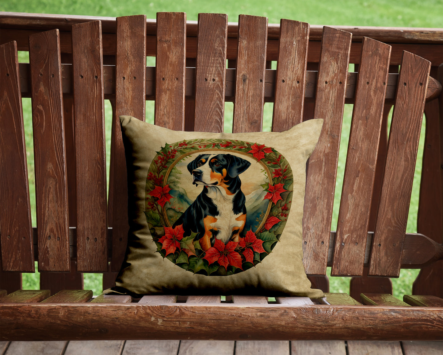 Entlebucher Mountain Dog Christmas Flowers Throw Pillow