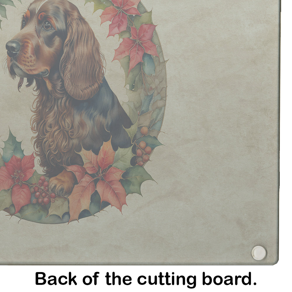 Field Spaniel Christmas Flowers Glass Cutting Board