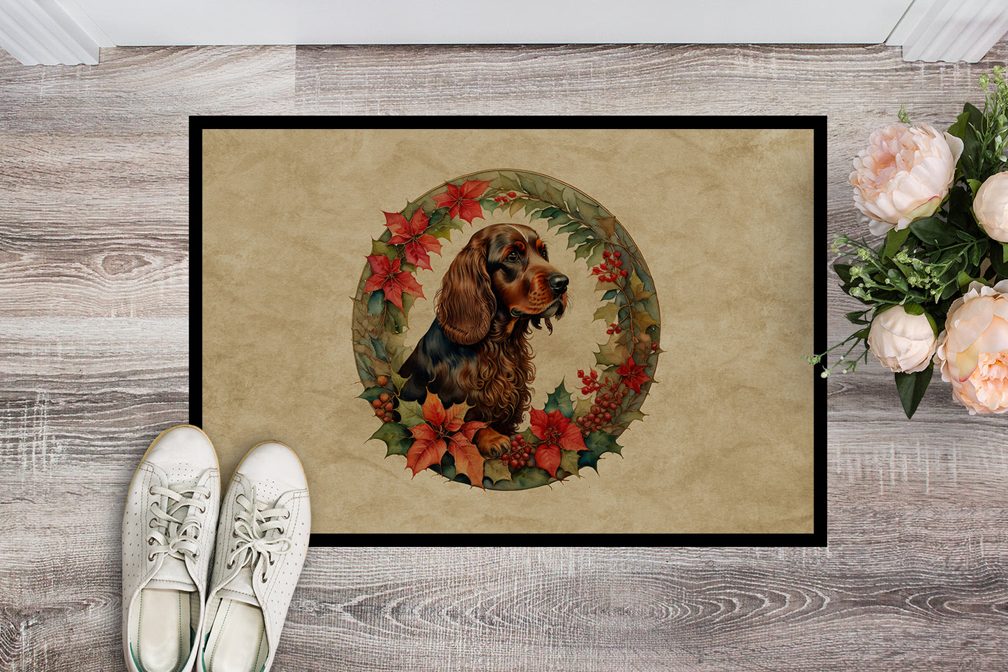 Field Spaniel Christmas Flowers Doormat