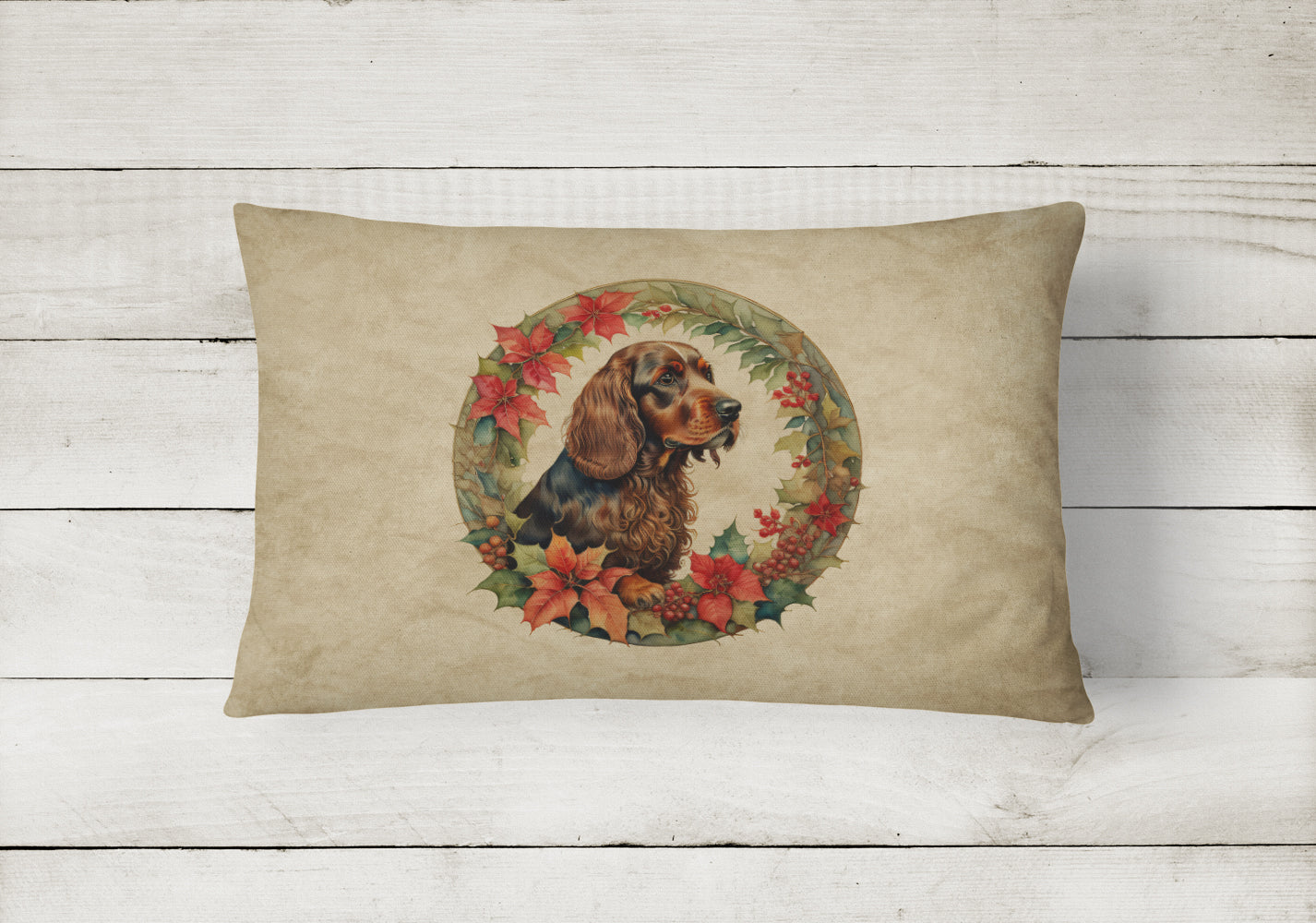 Field Spaniel Christmas Flowers Throw Pillow