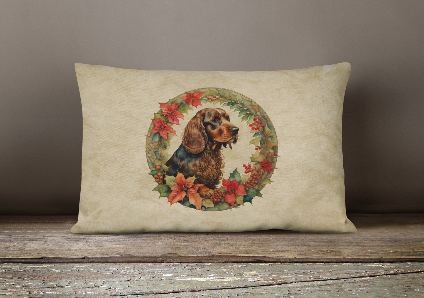 Field Spaniel Christmas Flowers Throw Pillow