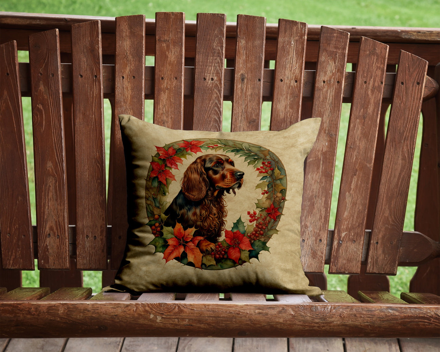 Field Spaniel Christmas Flowers Throw Pillow