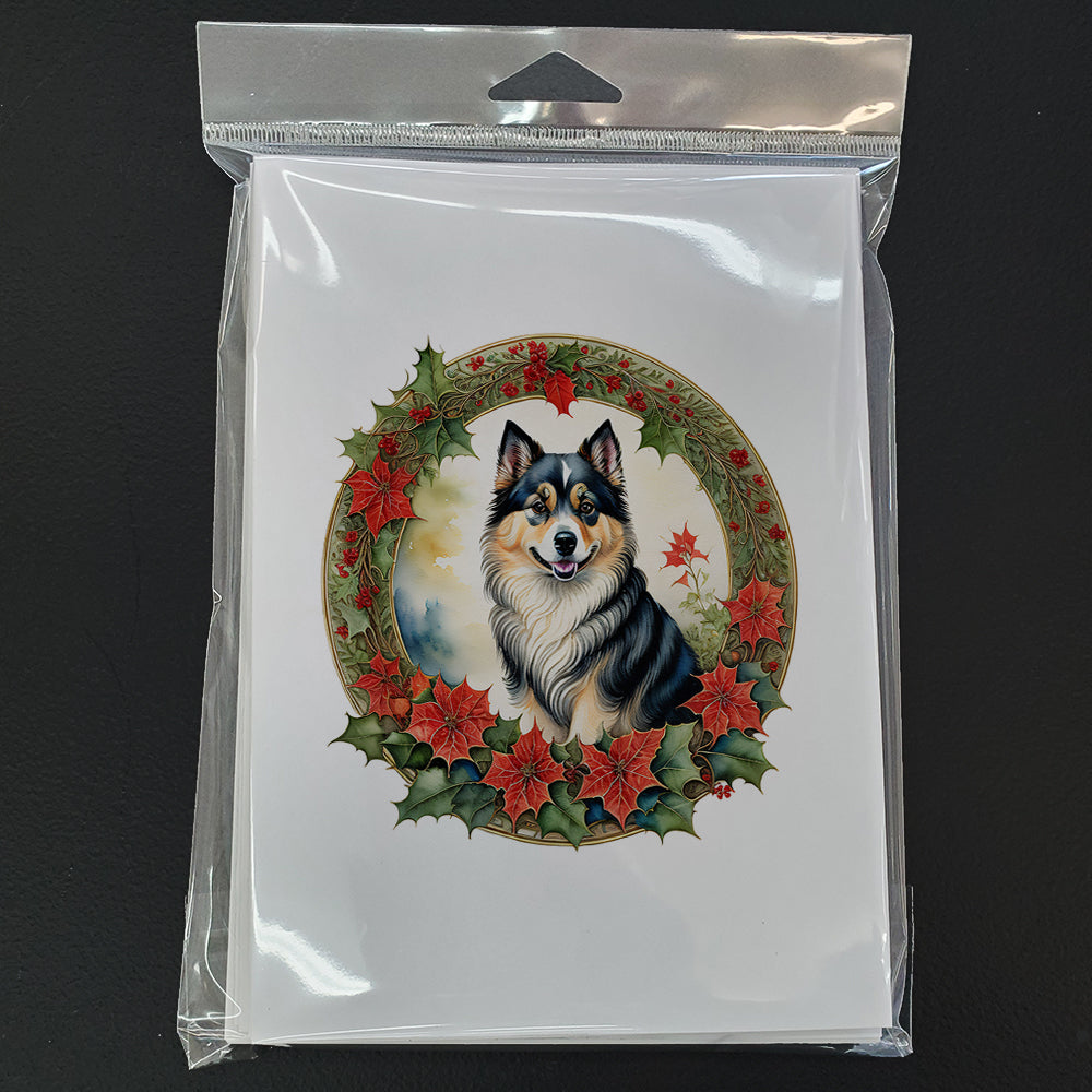 Finnish Lapphund Christmas Flowers Greeting Cards Pack of 8