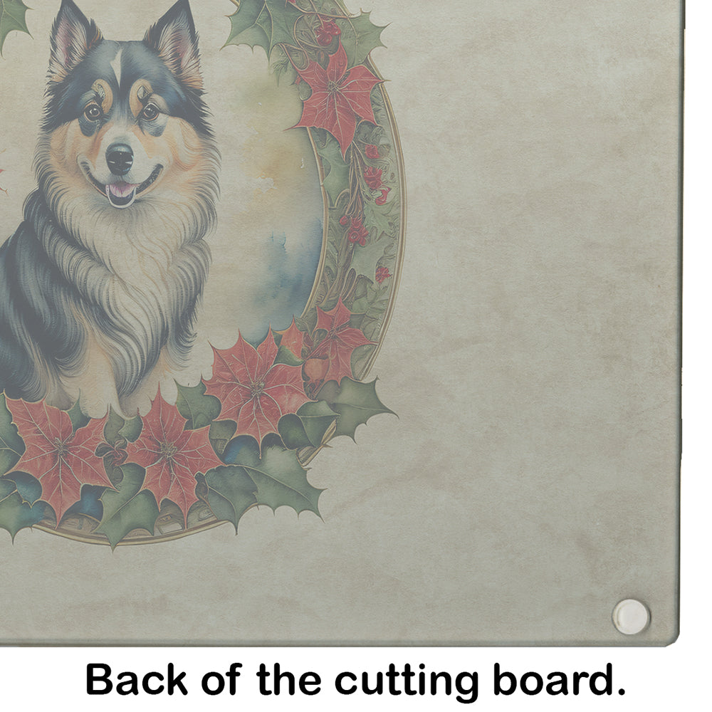 Finnish Lapphund Christmas Flowers Glass Cutting Board