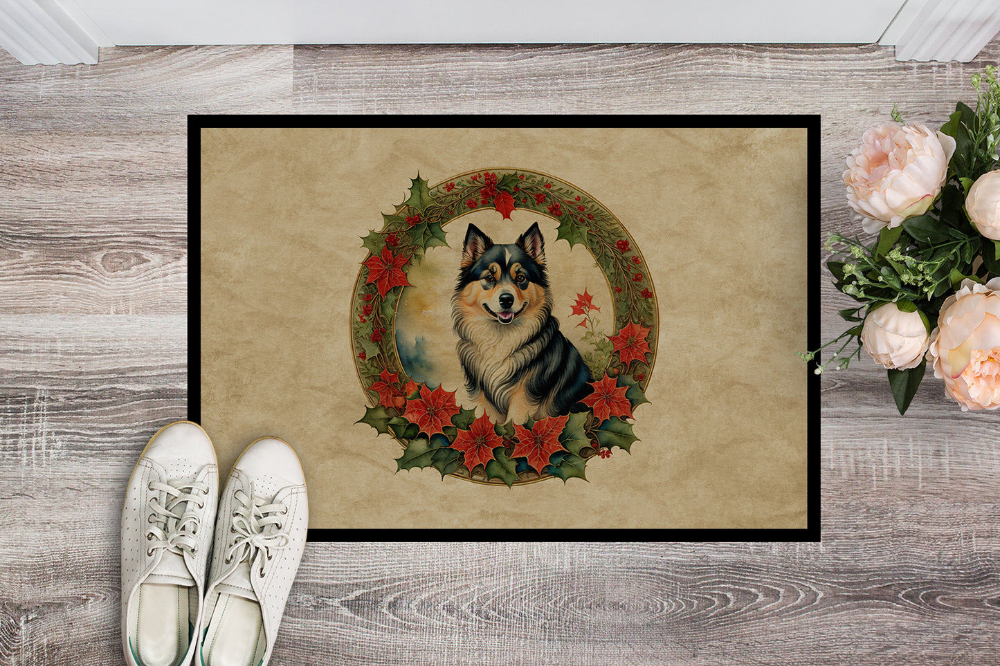 Finnish Lapphund Christmas Flowers Doormat