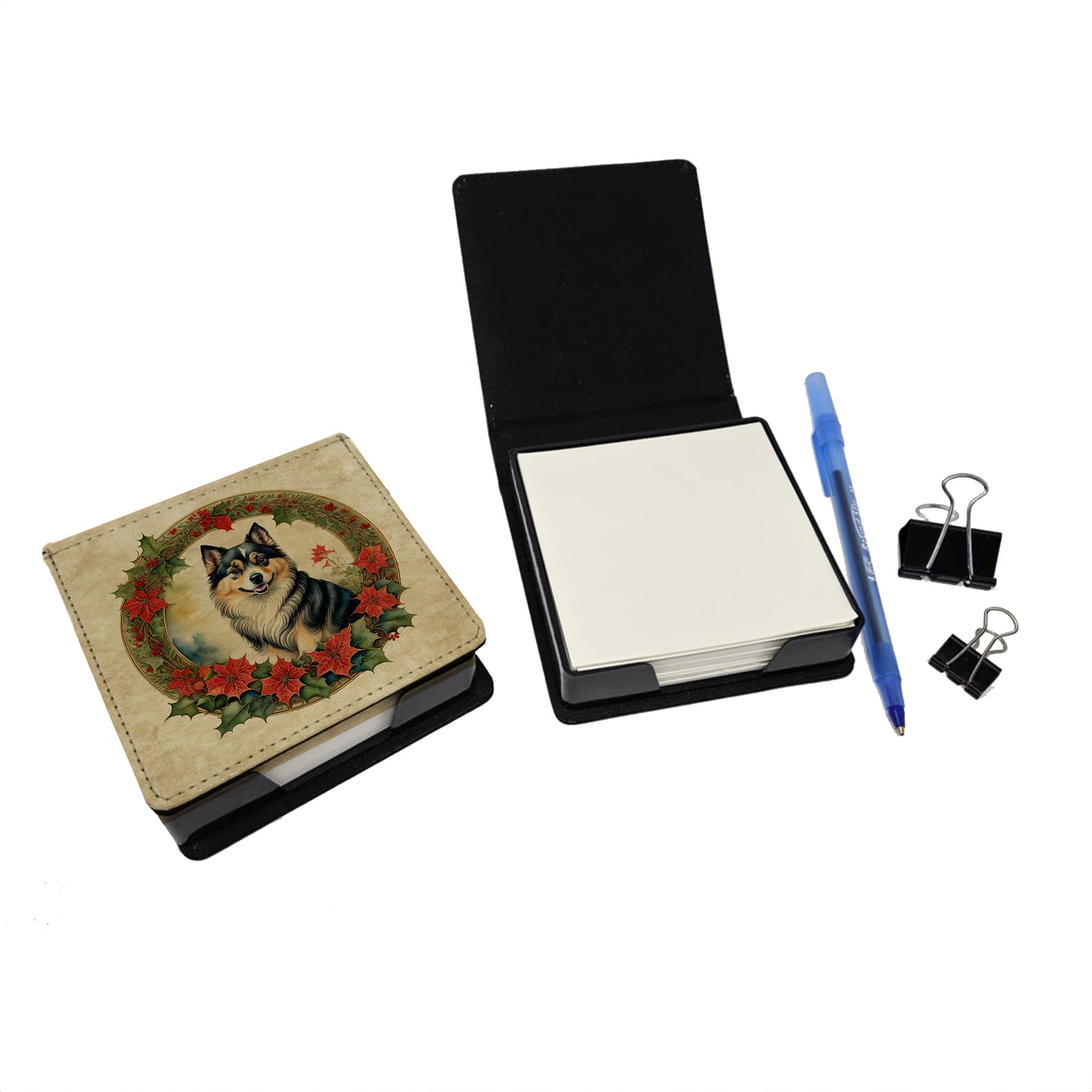 Finnish Lapphund Christmas Flowers PU Leather Note Paper Holder